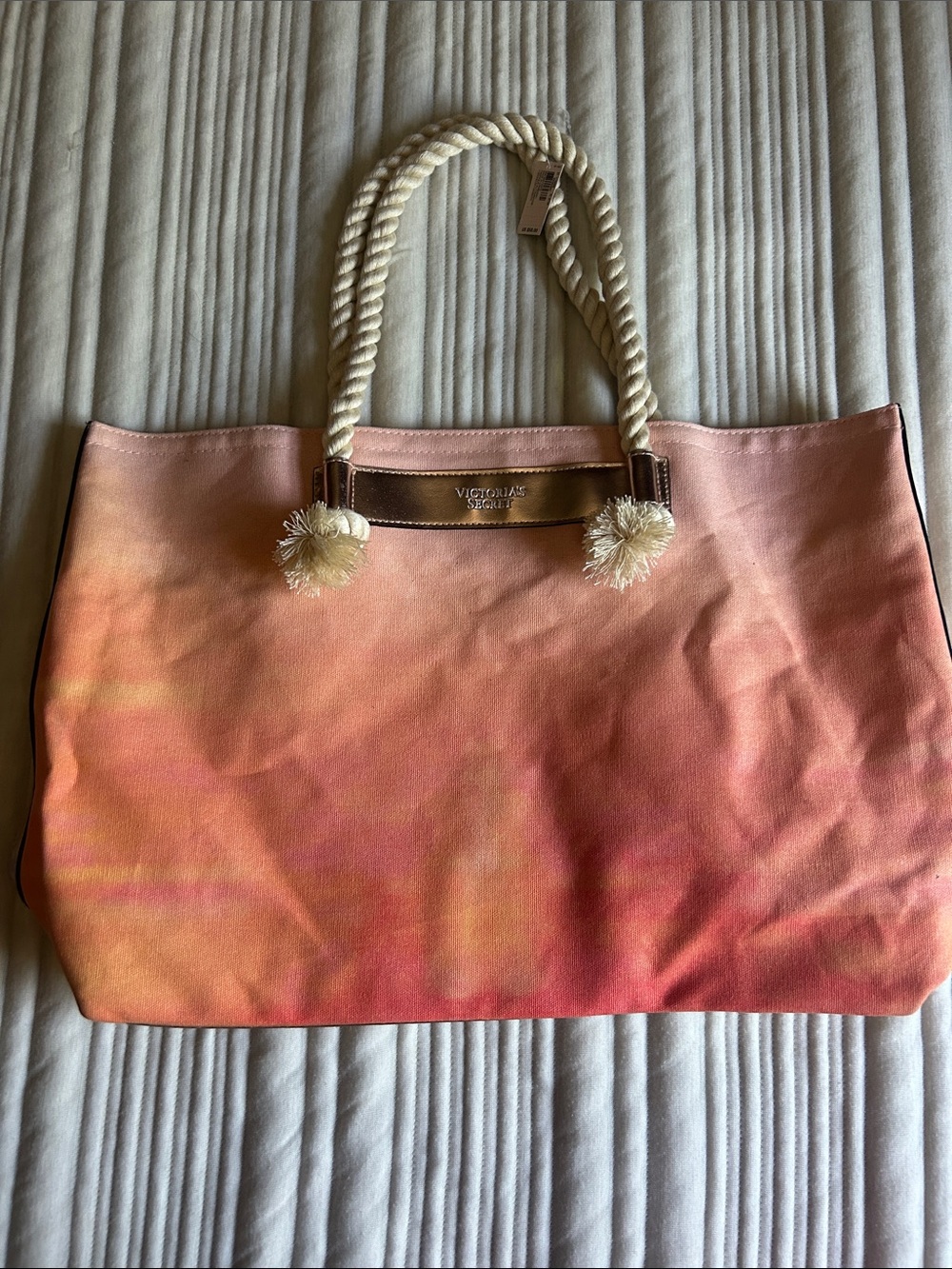 Victoria's Secret Pink and Orange Ombre Canvas Tote with Rope Handles